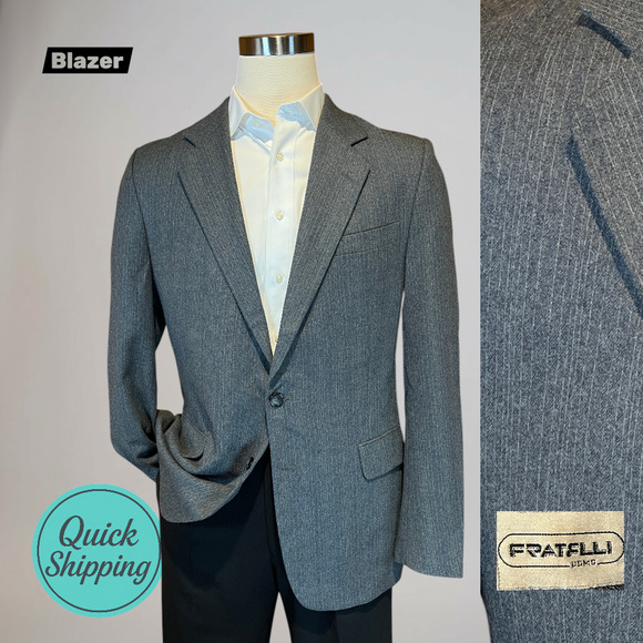 Fratelli Uomo Other - Vintage Fratelli Uomo 40-42L Gray Muted Cobalt Blue Stripe Blazer Flannel Finish